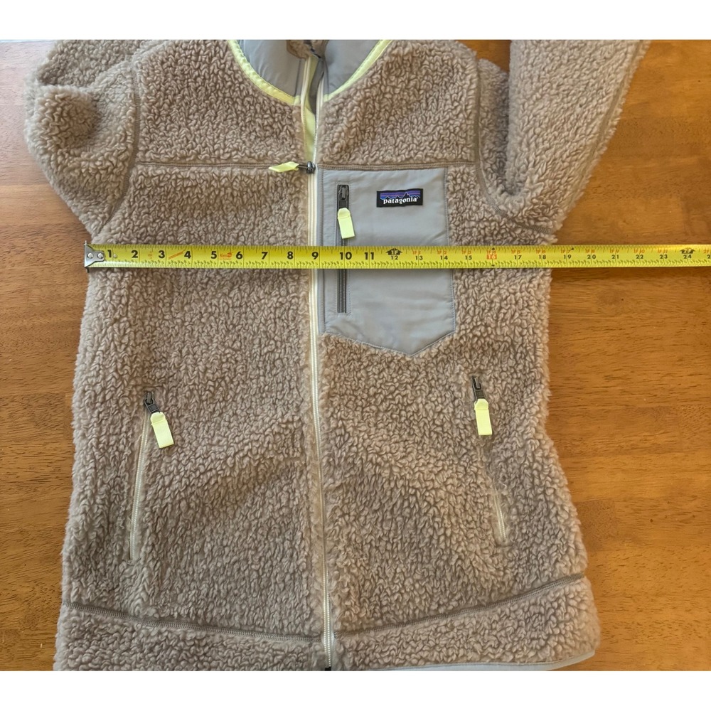 Patagonia Women's Classic Retro-X Fleece Jacket Tan Grey Neon Yellow Size Medium - Picture 5 of 8